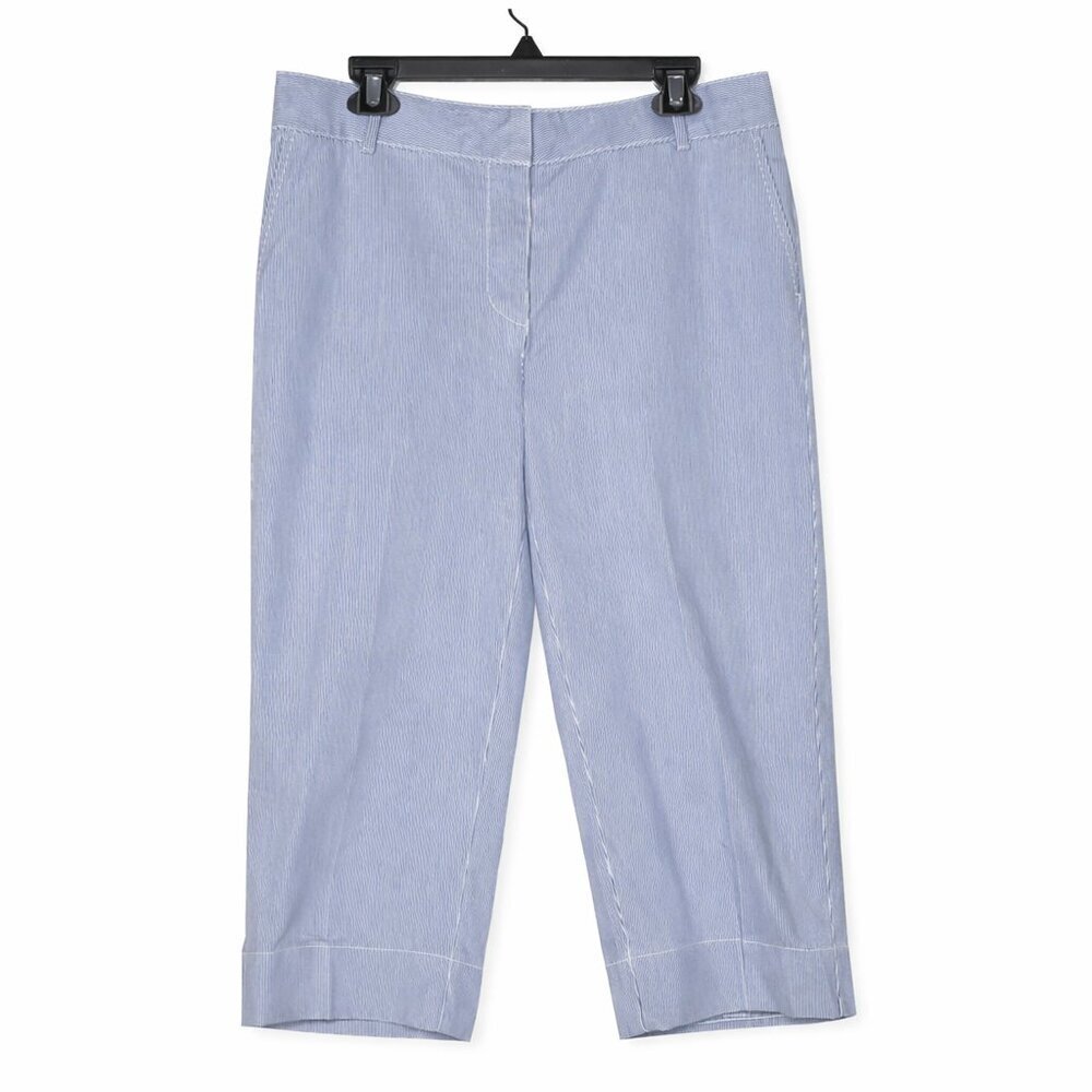Talbots Wide‑Crop Pinstripe Pants Size 12P • Blue & White •Preppy Nautical